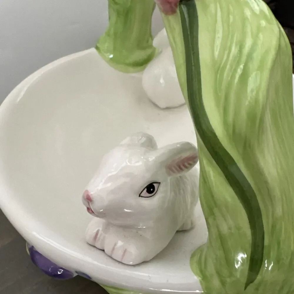 Ceramic Easter Basket Candy Dish 3D Bunnies Aspen Promotion